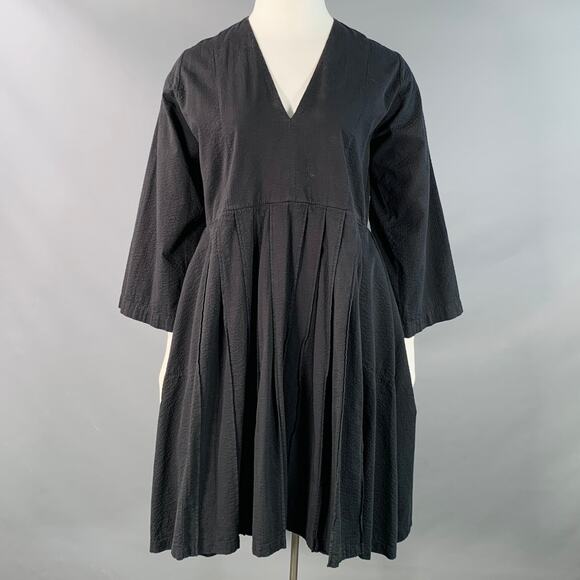 HENRIK VIBSKOV Size M/L Black Cotton Seersucker Long Sleeve Pleated Dress - Picture 1 of 6